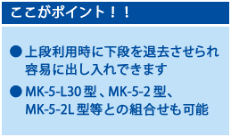 ここがポイント！高低前後配列で省スペース収納、シンプルで使いやすいデザイン、簡単施工